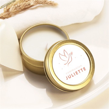 Bougie communion colombe dorée