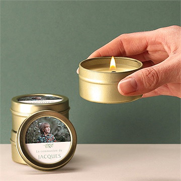 Bougie communion végétal et dorure - Bougie allumée