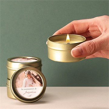 Bougie communion cuivré végétal - Bougie allumée