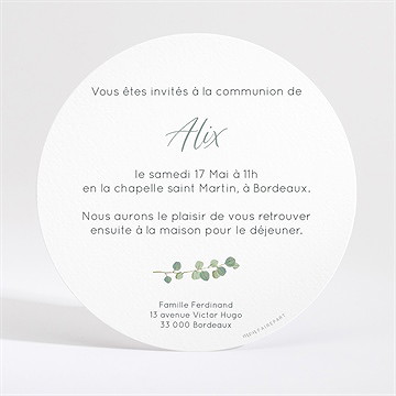 Faire-part communion en grâce - Dos du faire-part