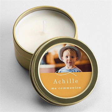 Bougie communion jaune et or