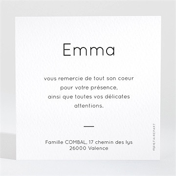 Remerciement baptême petite chouchou - Dos du remerciement