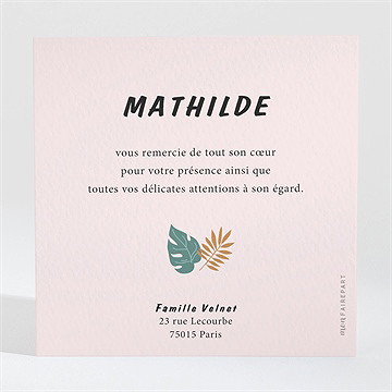 Remerciement baptême cotillons et serpentins - Dos de la carte