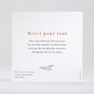 Remerciement mariage fusion - Dos du remerciement