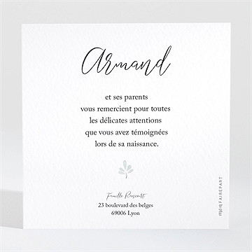Remerciement naissance doux message - Dos du remerciement