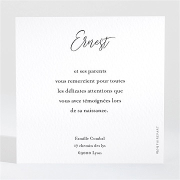 Remerciement naissance beau chouchou - Dos du remerciement