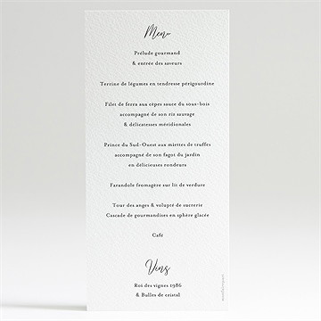 Menu mariage notre union - Dos du menu