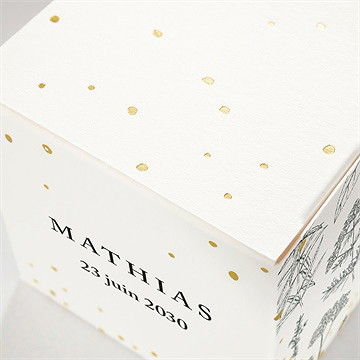 Boîte de dragées baptême voeux et jouy - Détail de la boîte