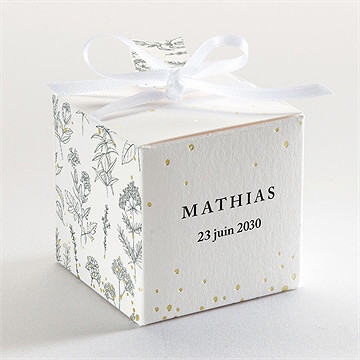 Boîte de dragées baptême voeux et jouy - Dos de la boîte