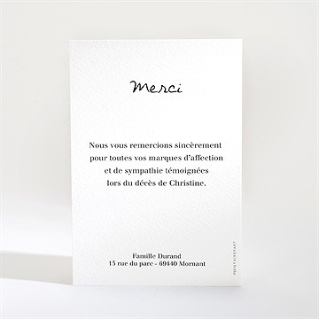 Remerciement décès souvenir portrait - Dos du remerciement