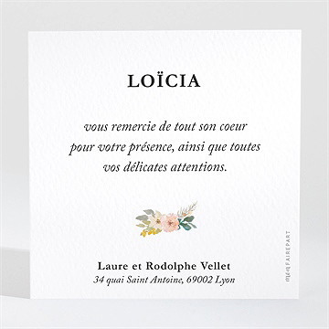 Remerciement baptême symbole de foi - Dos du remerciement