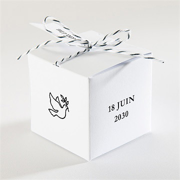 Boîte de dragées baptême joyeuse colombe - Dos de la boîte