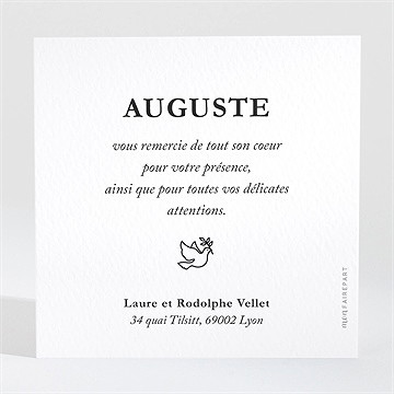 Remerciement baptême joyeuse colombe - Dos de la carte