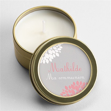 Bougie communion colombe et fleurs