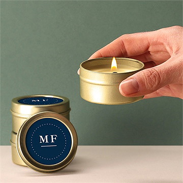 Bougie mariage bleu romantique - Bougie allumée