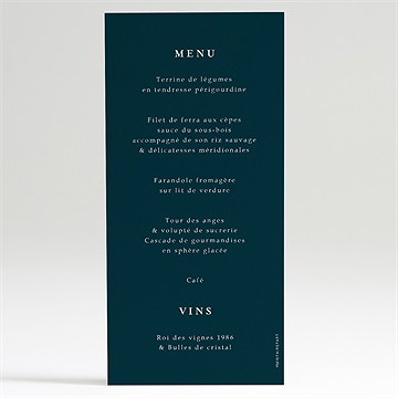 Menu mariage bleu royal - Dos du menu