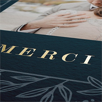 Remerciement mariage bleu royal - Détail de la dorure