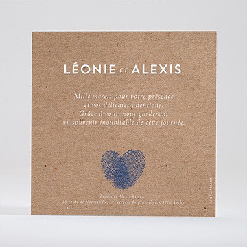 Remerciement mariage uniques empreintes - Dos du remerciement