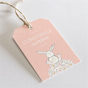 Etiquette baptême petit lapin baptême