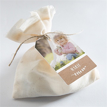 Etiquette baptême pele mele photo original - Mise en situation