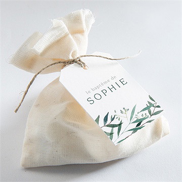 Etiquette baptême jolie annonce champêtre - Mise en situation