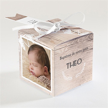 Boîte de dragées baptême marque page kraft - Dos de la boîte