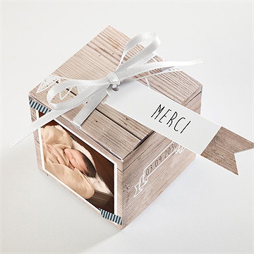 Boîte de dragées baptême marque page kraft - Dessus de la boîte