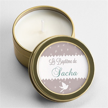 Bougie baptême colombe et banderoles