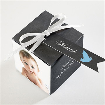 Boîte de dragées baptême ange et ardoise - Dessus de la boîte