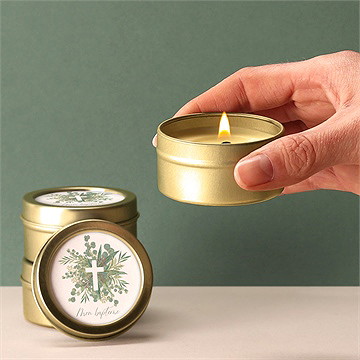 Bougie baptême grâce or - Bougie allumée