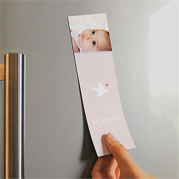 Signet baptême colombe beige rosé magnet - Mise en situation
