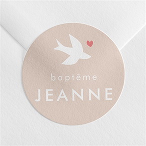 Sticker baptême colombe beige rosé