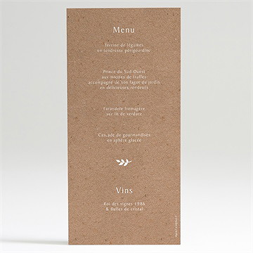 Menu mariage love power - Dos du menu