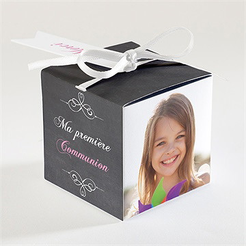 Boîte de dragées communion fond ardoise et photo - Dos de la boîte