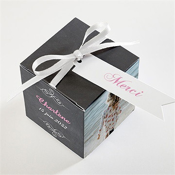 Boîte de dragées communion fond ardoise et photo - Dessus de la boîte