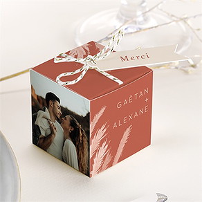 Boîte de dragées mariage terracotta pampa