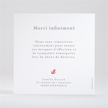 Remerciement décès gravure et initiale cuivré - Dos de la carte