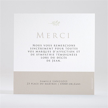 Remerciement décès hommage original - Dos du remerciement