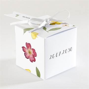 Boîte de dragées mariage aquarelle de fleurs séchées - Dos de la boîte