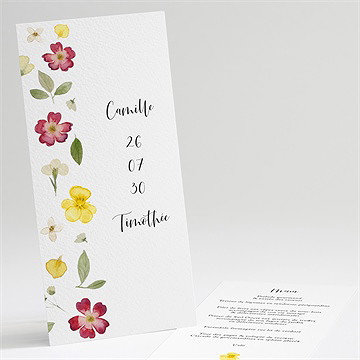 Menu mariage aquarelle de fleurs séchées