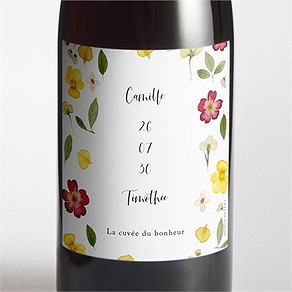 Etiquette de bouteille mariage aquarelle de fleurs séchées