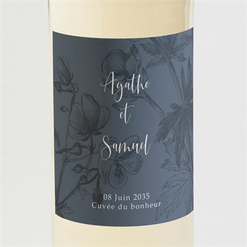 Etiquette de bouteille mariage dorure sur gravure cube