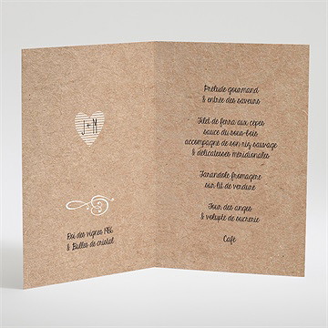 Menu mariage kraft en folie bracelet - Intérieur du menu