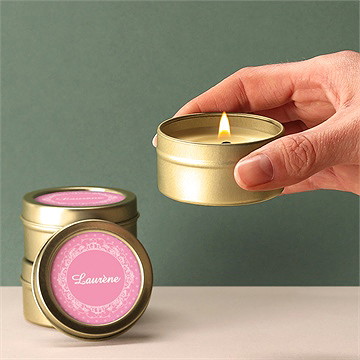 Bougie communion mon cadre rose - Bougie allumée