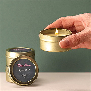 Bougie communion fond ardoise et photo - Bougie allumée