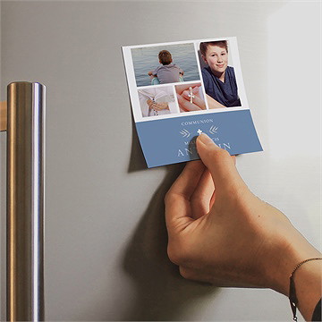 Remerciement communion bleu myosotis magnet - Mise en situation