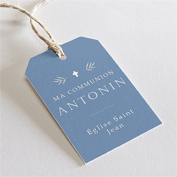 Etiquette communion bleu myosotis