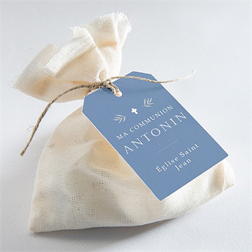 Etiquette communion bleu myosotis - Mise en situation