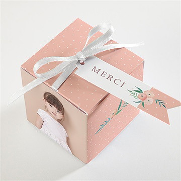 Boîte de dragées communion rose tendre - Dessus de la boîte