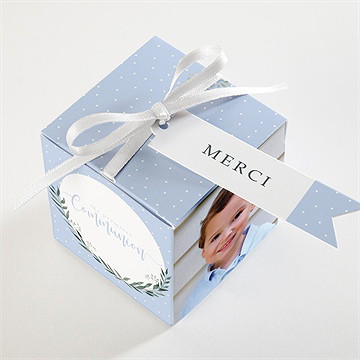 Boîte de dragées communion doux flocons - Dessus de la boîte